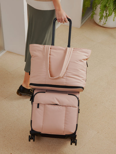 CALPAK Luka expandable laptop tote bag in light pink; ALT2201-ROSE-QUARTZ view 2