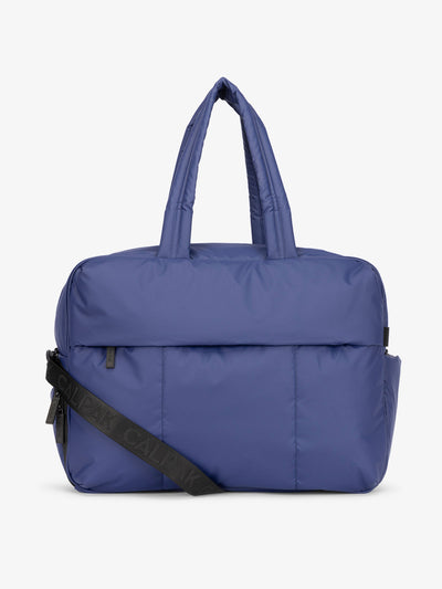 CALPAK Luka large duffle bag with detachable strap and zippered front pocket in dark blue; DLL2201-NAVY