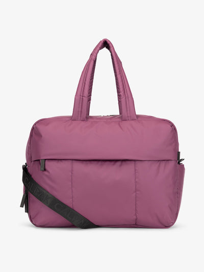CALPAK Luka large duffle bag with detachable strap and zippered front pocket in purple plum; DLL2201-PLUM