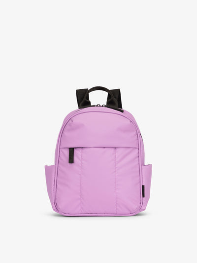 CALPAK Luka Mini Backpack with soft puffy exterior and front zippered pocket in light purple lilac; BPM2201-LILAC view 1