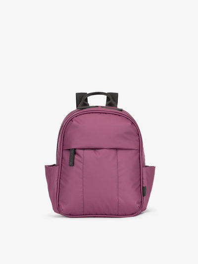 CALPAK Luka Mini Backpack with soft puffy exterior and front zippered pocket purple plum; BPM2201-PLUM