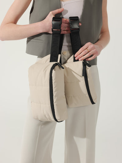 CALPAK Luka Mini Belt Bag with soft water-resistant exterior in oatmeal; BBM2201-OATMEAL view 2