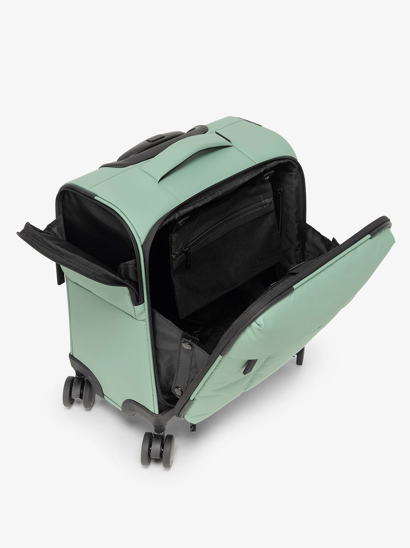 CALPAK Luka mini soft sided luggage interior pockets and top handle in green sage