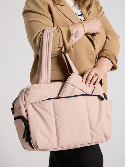 CALPAK Luka Duffel bag in metallic pink rose gold; DSM1901-ROSE-GOLD view 2