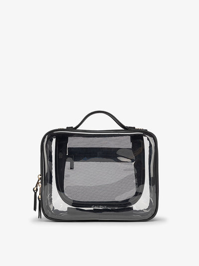 CALPAK Medium clear makeup bag with compartments in black; CMM2201-BLACK