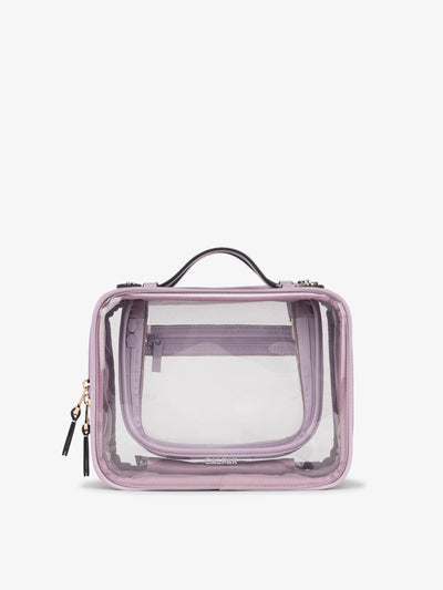 CALPAK Clear makeup bag with zippered compartments in lavender; CMM2201-LAVENDER view 1