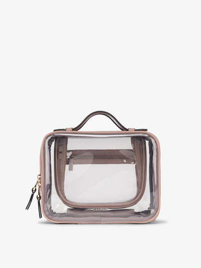 CALPAK Medium clear makeup bag with compartments in mauve; CMM2201-MAUVE