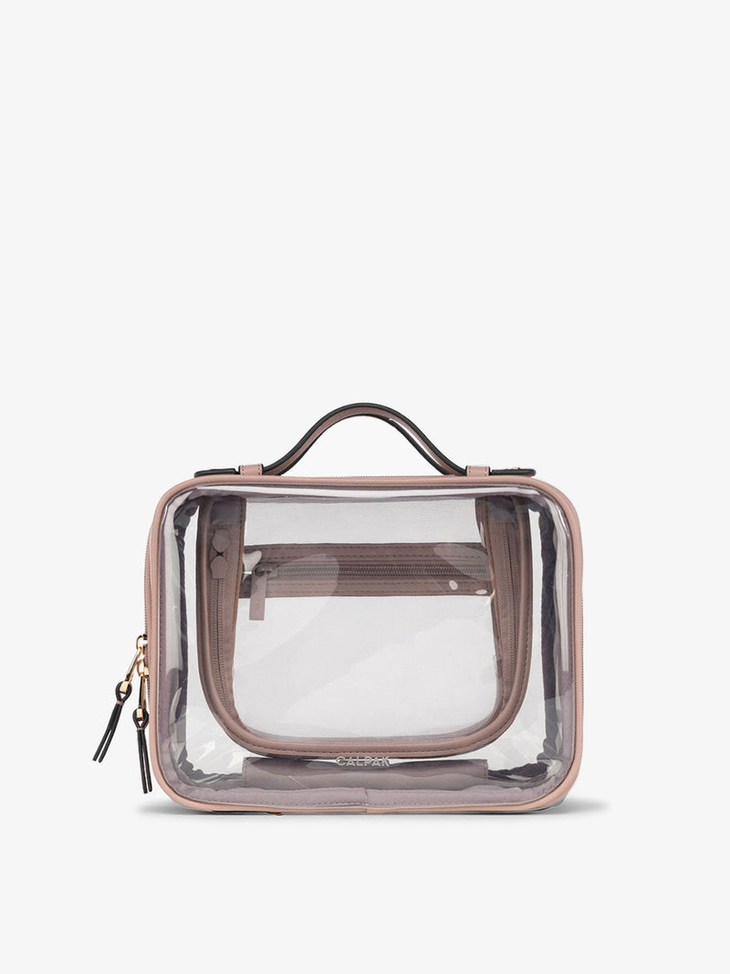 CALPAK Medium clear makeup bag with compartments in mauve