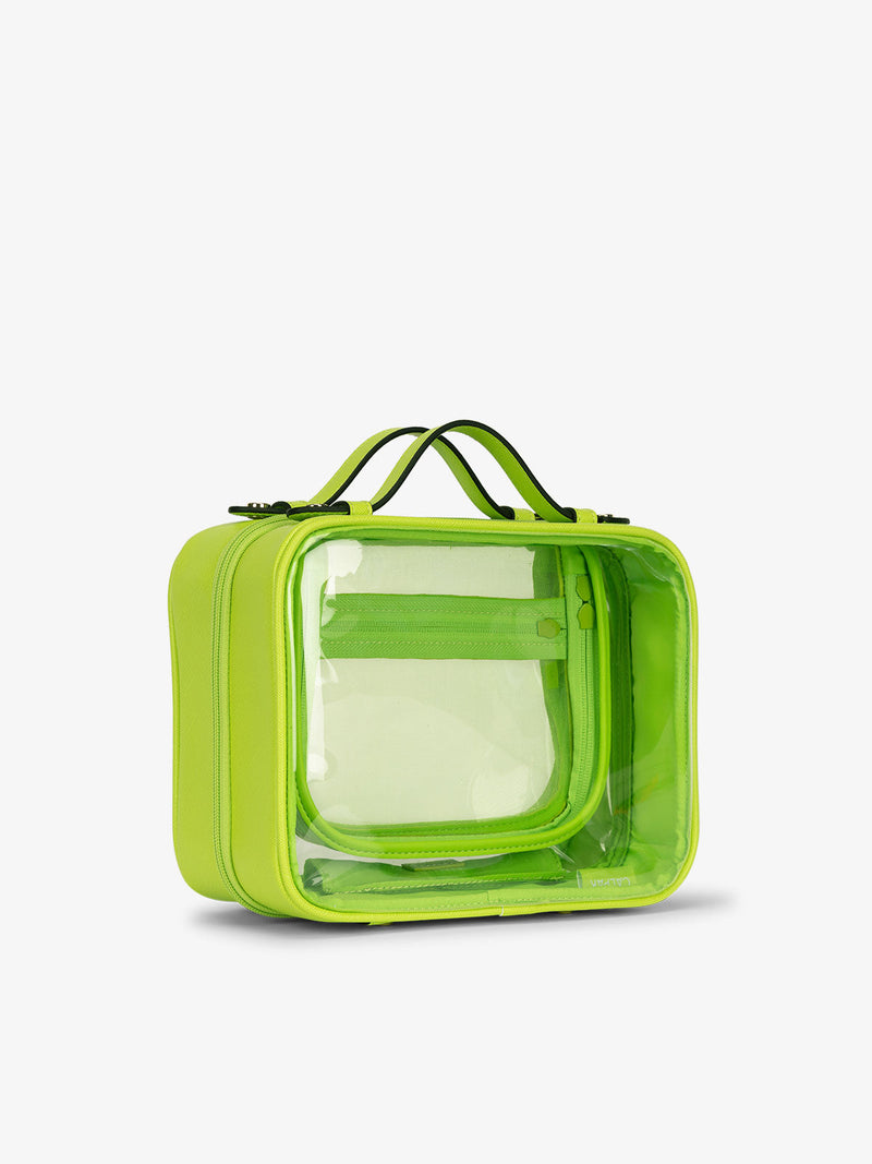 CALPAK clear makeup bag with top handles in green