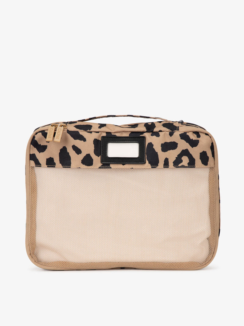 CALPAK luggage mesh organizers in leopard print with label