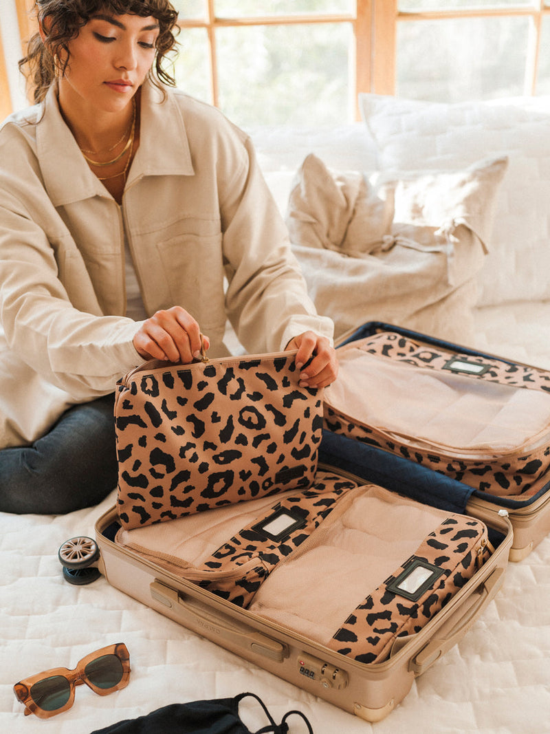 CALPAK 5 piece set of luggage organizers in leopard print