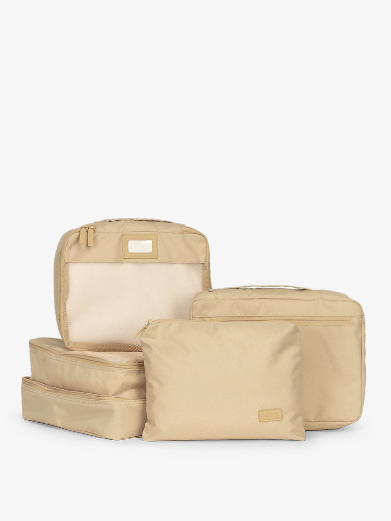 CALPAK 5 piece set packing cubes for travel with labels and top handles in beige