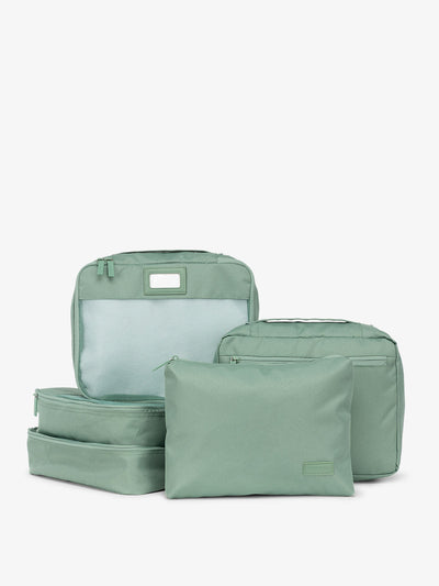 CALPAK 5 piece set packing cubes for travel with labels and top handles in sage; PC1601-SAGE view 1