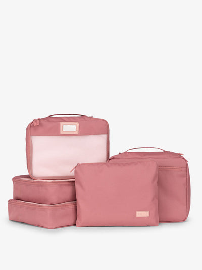 CALPAK 5 piece set packing cubes for travel with labels and top handles in tea rose; PC1601-TEA-ROSE view 1