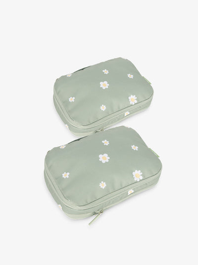 CALPAK small compression packing cubes in green daisy; PCS2301-DAISY view 1