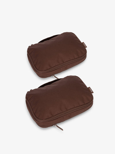 CALPAK small compression packing cubes in dark brown walnut; PCS2301-WALNUT view 1