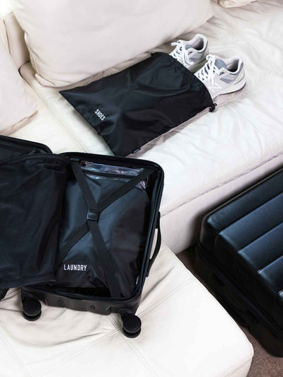 CALPAK starter bundle with carry-on, large luggage, packing cubes, pouches, and luggage tag; LCO8000-BLACK view 2