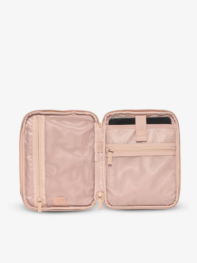 Interior of tablet organizer in pink sand by CALPAK