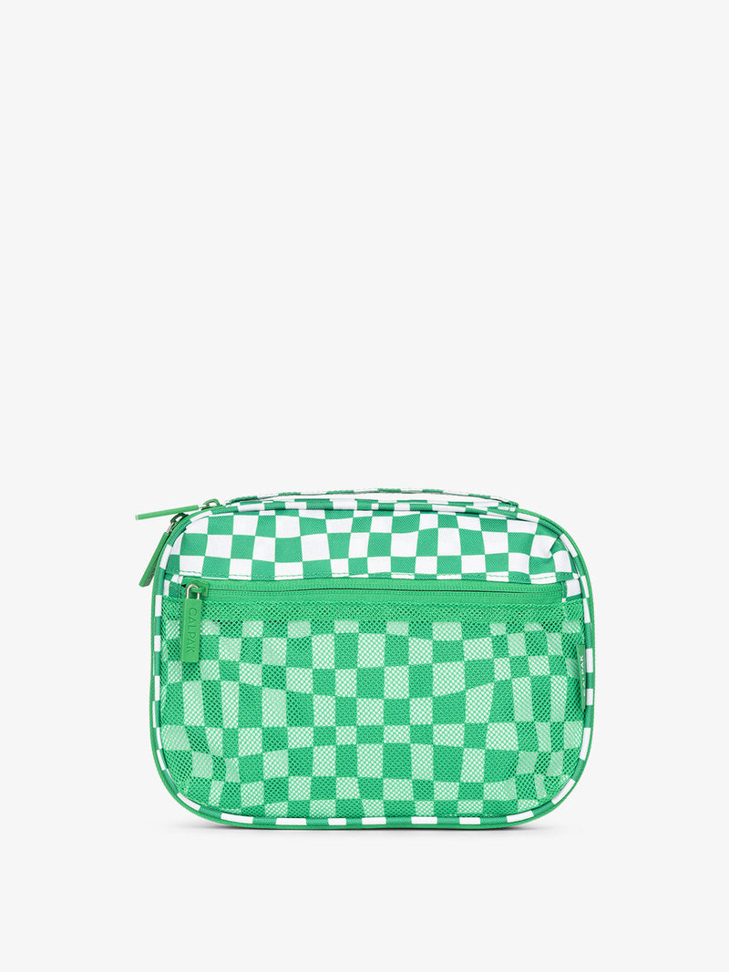 CALPAK Tech organizer with mesh front pocket in green checkerboard