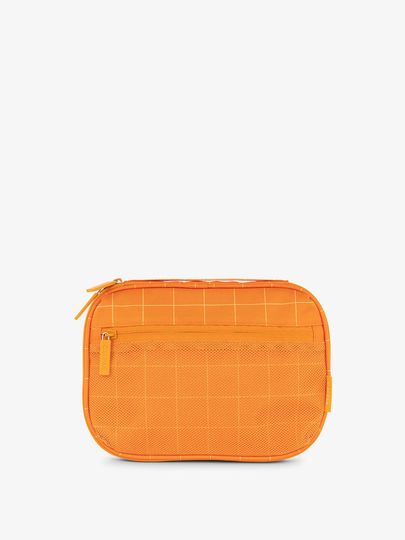 CALPAK Tech organizer with mesh front pocket in orange grid