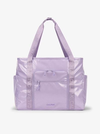 CALPAK Terra 35L Water Resistant Zippered Tote Bag made with durable recycled ripstop exterior, nylon webbing tote straps and multiple exterior pockets in amethyst; TTO2401-AMETHYST view 1