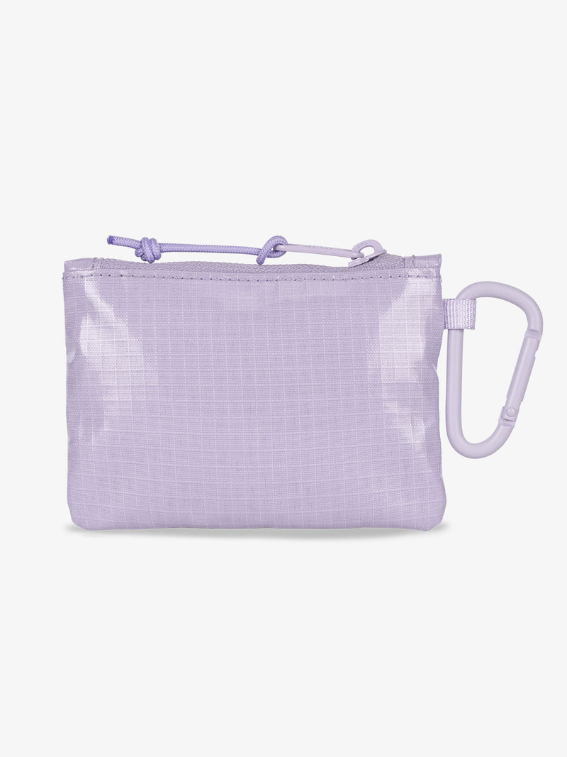 Back-view of CALPAK Terra Clippable Card Pouch in light purple