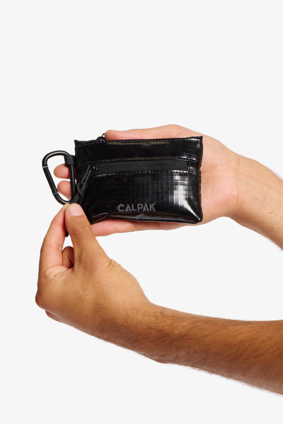 CALPAK Terra Clippable Card Pouch made with recycled ripstop polyester with TPU coating in obsidian; TPC2401-OBSIDIAN view 2