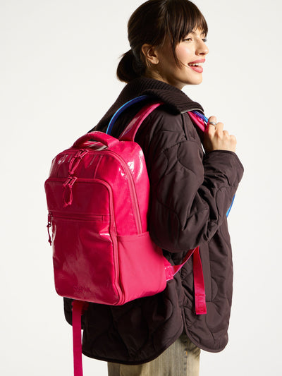 Front view of CALPAK Terra Hydration Backpack in pink dragonfruit; BPT2201-DRAGONFRUIT view 2