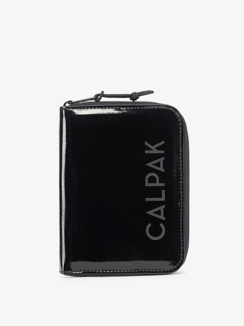 CALPAK Terra Zippered Passport Wallet in Obsidian black front view