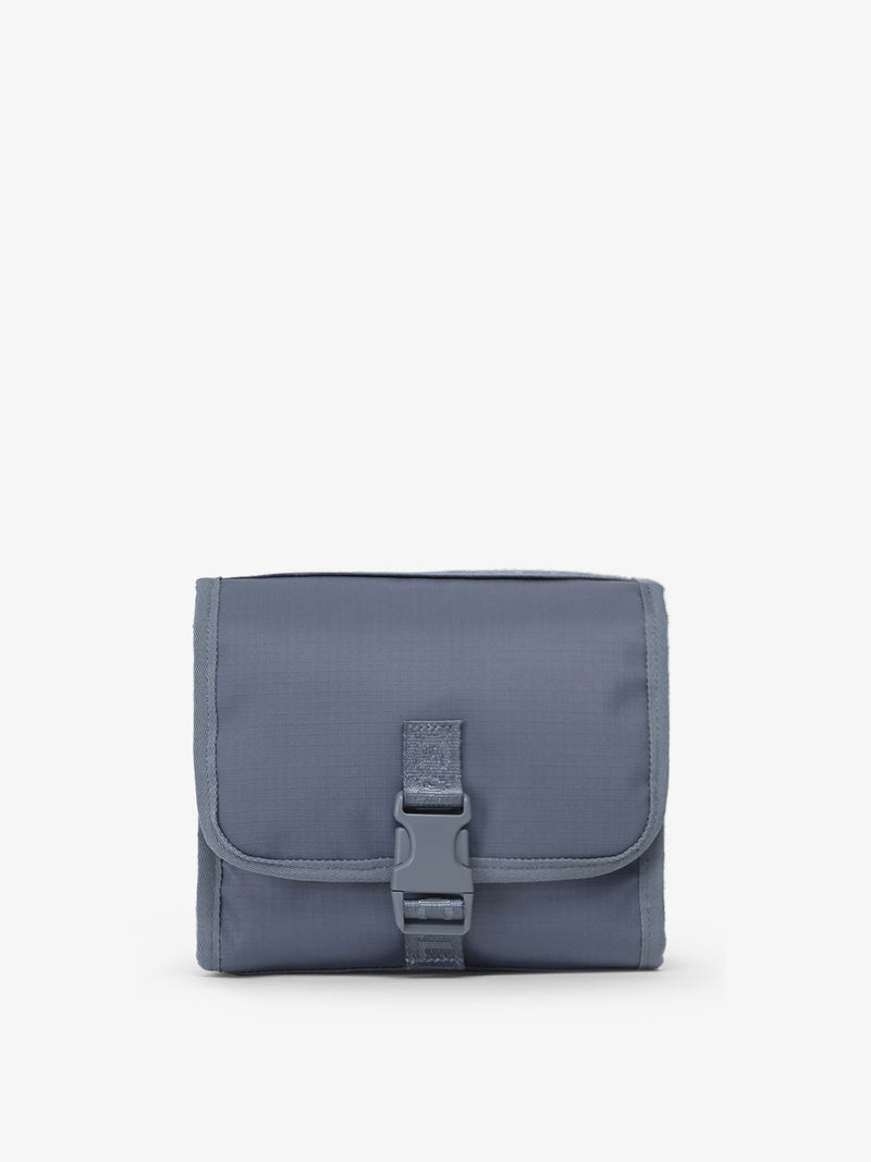 CALPAK Terra Hanging Toiletry Bag in blue Matte Indigo front view