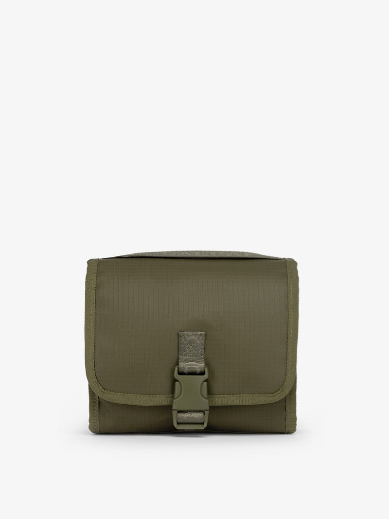 CALPAK Terra Hanging Toiletry Bag in dark green Matte Pine front view