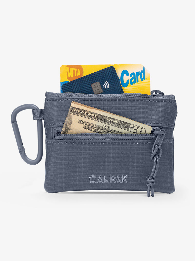 CALPAK Terra Clippable Card Pouch in blue Matte Indigo utilized as wallet