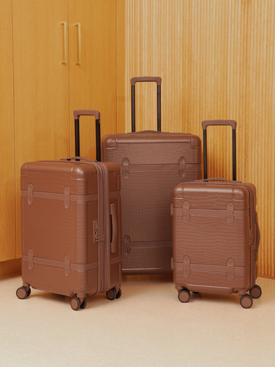 CALPAK TRNK 3 piece luggage set with hard shell exterior and 360 spinner wheels in espresso; LTK3000-ESPRESSO view 2