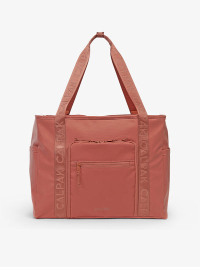 CALPAK Terra 35L Water Resistant Zippered Tote Bag in red and orange Matte Clay front view; TTO2401-CLAY view 1