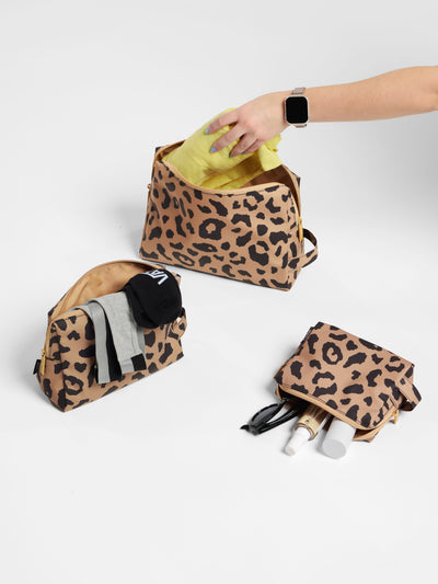 CALPAK Water Resistant Zippered Pouch Set of three in cheetah print; PCZP2401-CHEETAH view 2