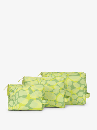 CALPAK Water Resistant Zippered Pouch Set of three in green lime viper print; PCZP2401-LIME-VIPER
