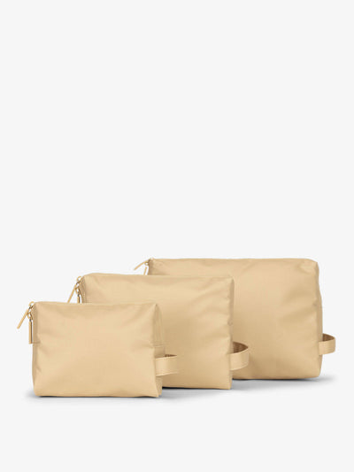 CALPAK Water Resistant Zippered Pouch Set of three in beige oatmeal; PCZP2401-OATMEAL view 1