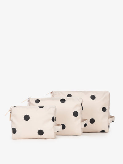 CALPAK Water Resistant Zippered Pouch Set of three in polka dot print; PCZP2401-POLKA-DOT