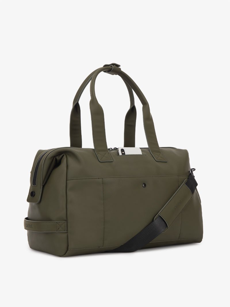 green moss CALPAK Hue duffel bag with crossbody strap