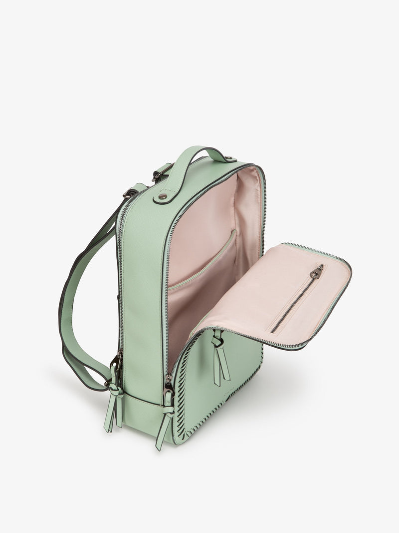 mint CALPAK Kaya laptop backpack with open compartment