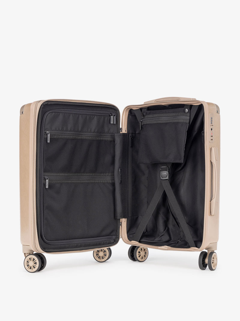 CALPAK Ambeur gold medium sized expandable suitcase with compression straps