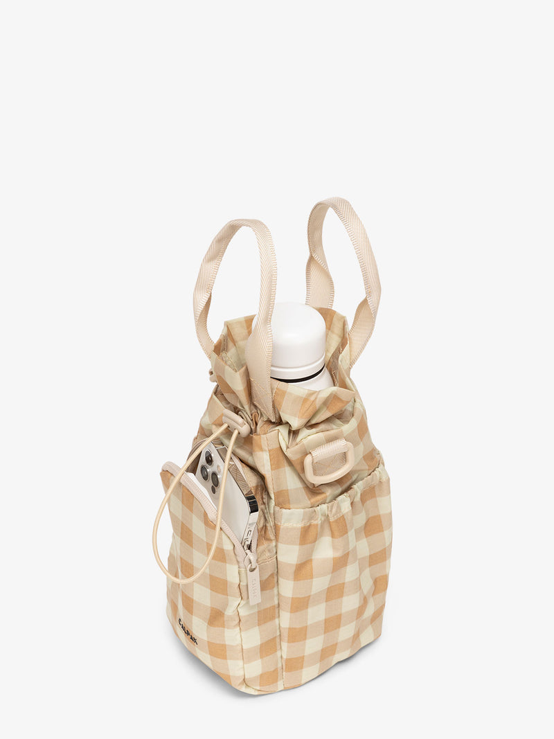 water bottle carrier for running in gingham