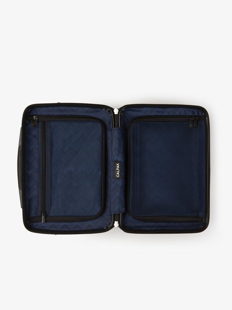 Top view of opened CALPAK Ambeur vanity case